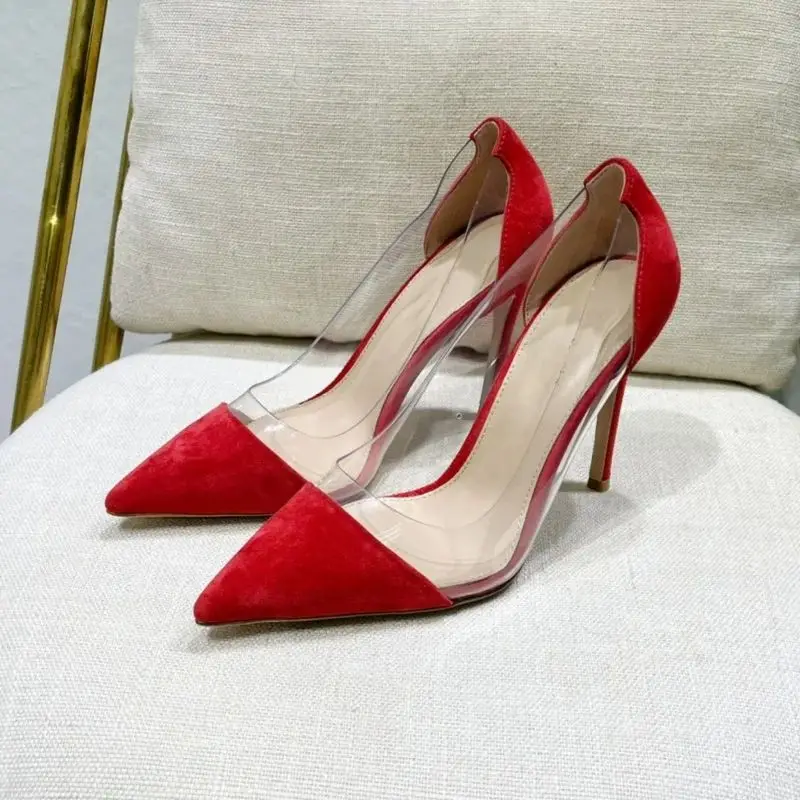 New pointed high heels, women's thin heels, nude transparent single shoes, versatile and sexy patchwork women's shoes