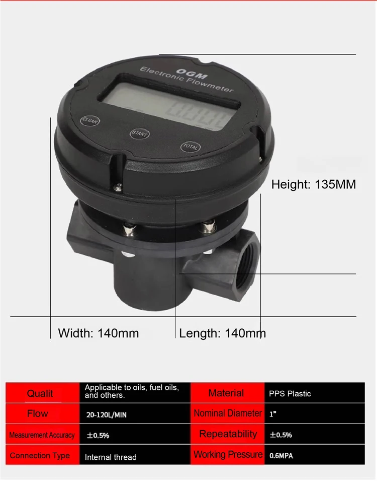 1″ Plastic Electronic Turbine Flowmeter Oval Gear Flow Meter for Diesel Fuel Dig