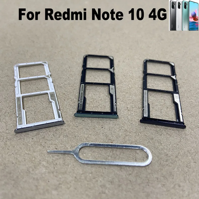 

Original Sim Card Tray For Xiaomi Redmi Note 10 4G Slot Holder Socket Adapter Connector Repair Parts Replacement FHD