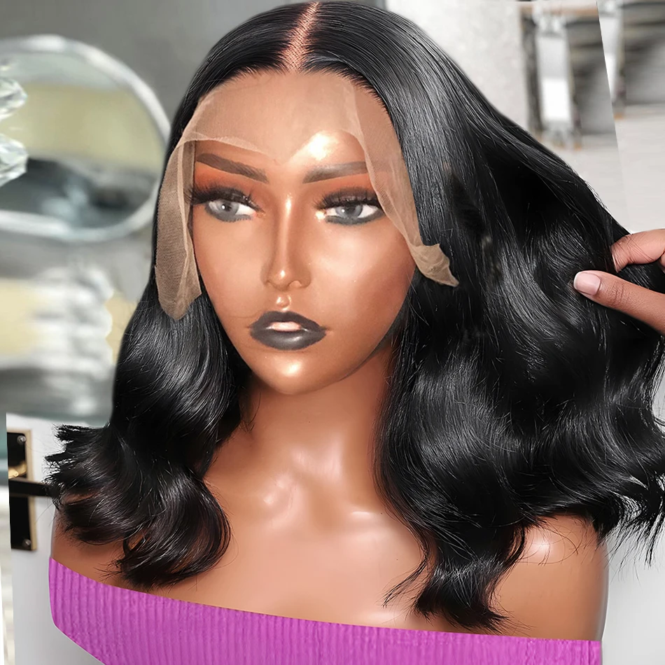 

Water Wave Short 5x5x1 T Part Glueless Closure Human Hair Bob 13x4 13x6 Lace Transparent Frontal Wigs Body Wave 250% For Women
