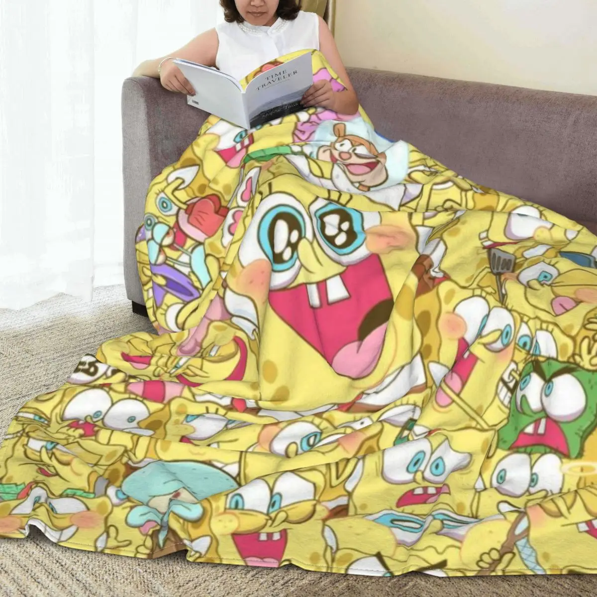 

Супер мягкое одеяло SpongeBobbie, смеющееся мультяшное дорожное покрывало, Осеннее эстетическое Фланелевое Покрывало «сделай сам» на заказ, покрывало для кровати