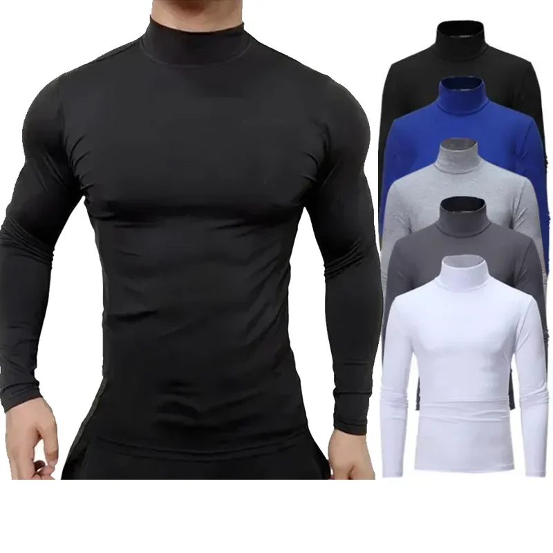 

Spring Autumn winter men's bottom shirt high elasticity men's casual slim fit basic long sleeve sports turtleneck quality tops