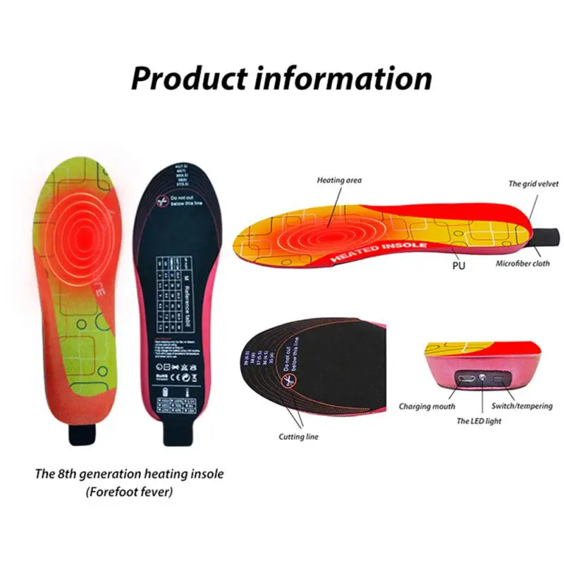 

Winter Heated Insoles USB Wireless Temperature Adjustment Electric Foot Thermal Pad 12 Hours Warm Sock Pad стельки с подогревом