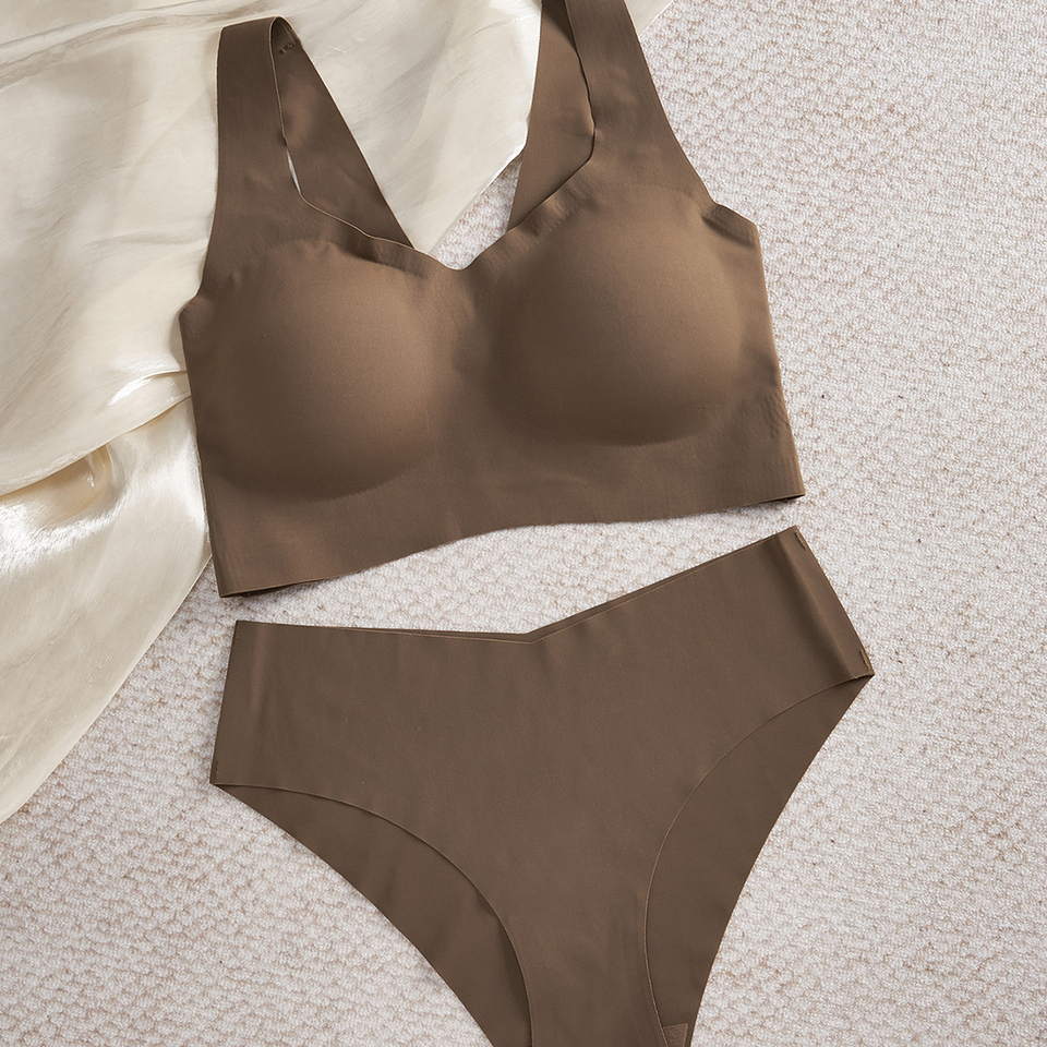 1 Set/Seamless Women Underwear Set Sexy Push Up Bra Ice Silk Breathable Wireless Detachable Padding Bras Backless Cross Lingerie