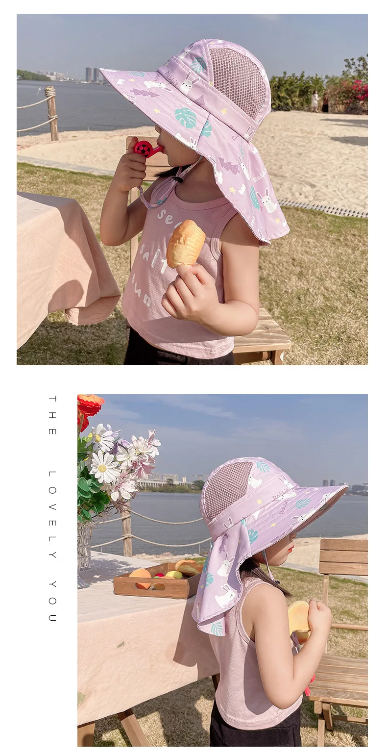 Cappello per bambini, cappello di protezione solare in rete a tesa larga UPF 50+ per ragazzi e ragazze, cappelli da spiaggia dal design arrotolabile con mento regolabile_voghion.com