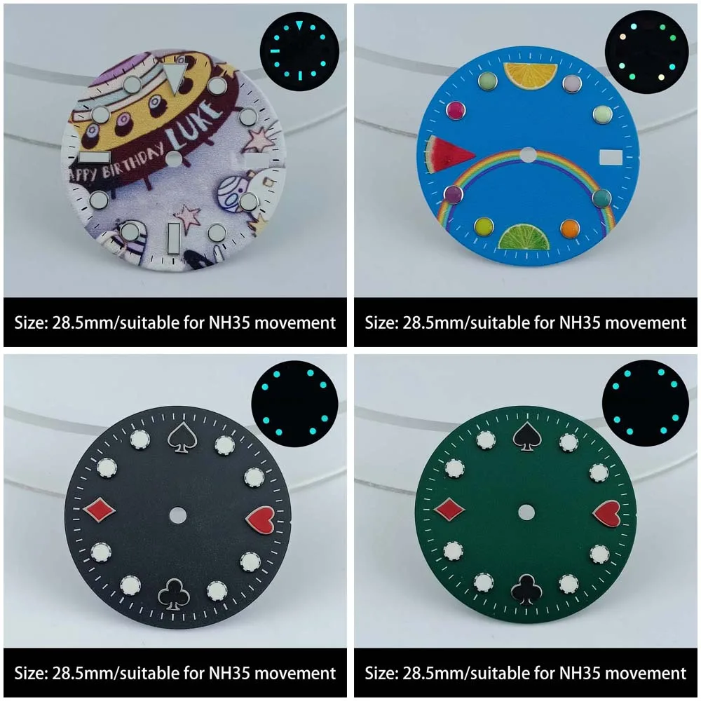 

28.5MM diameter single calendar dial, blue-green luminous dial, suitable for NH35 watch movement accessories, customized logo