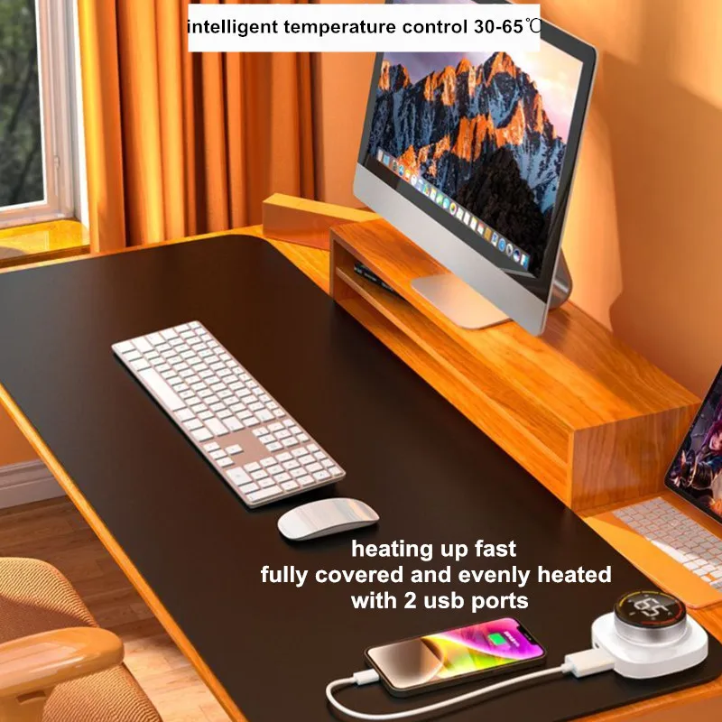 

Electric Heated Mouse Pad Large Gaming Desk Heated Mat PU Mouse Mats Office Computer Study Handcraft Warm Table Heating Pad