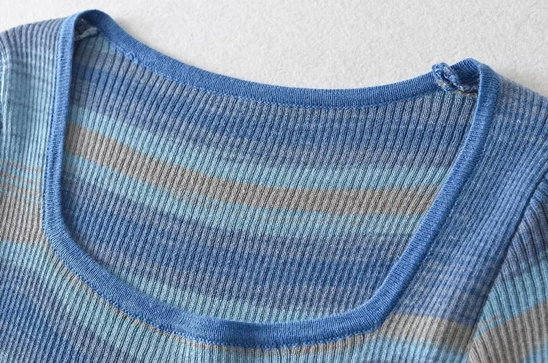 Women Viscose Square Neck Crop Knitted Top In Multi Stripe