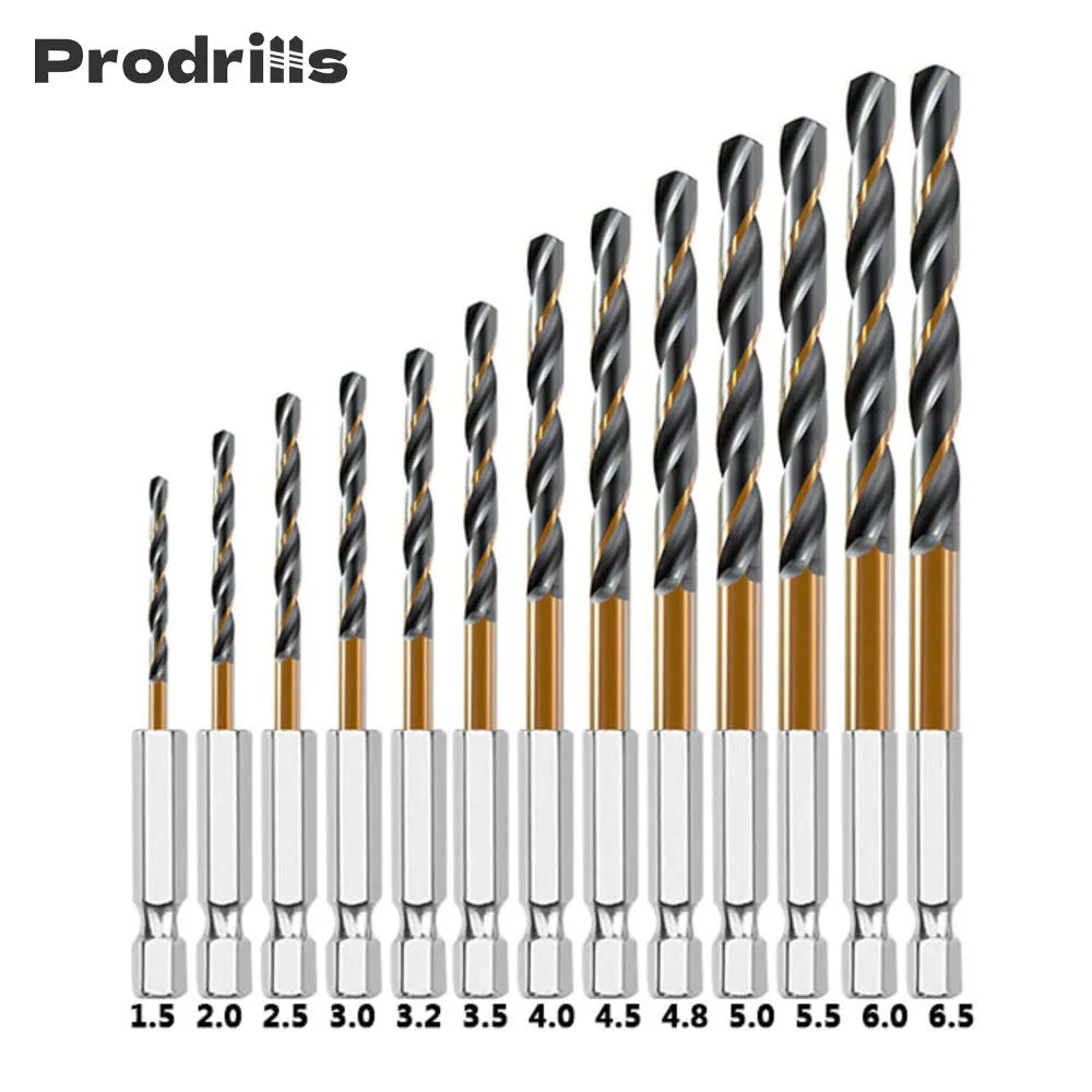 13 Pcs HSS Twist Drill Bit Set Hexagonal Shank 1.5-6.5mm for Steel Copper Aluminum Wood hss m35 cobalt containing hexagonal shank screw bit high speed steel full grinding stainless steel wood and steel plate drilling