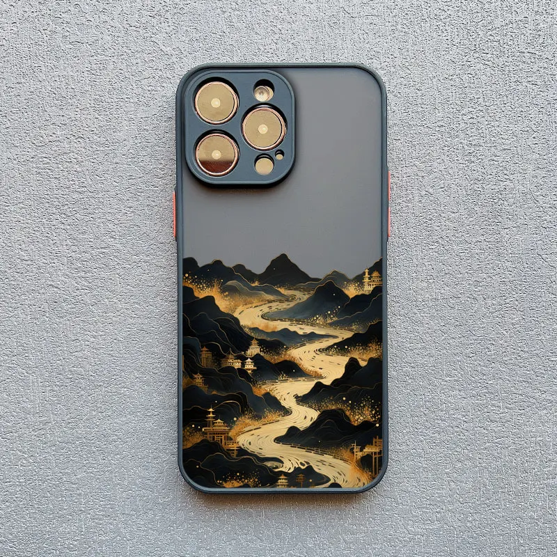 INS Berg-Fluss-Landschaft Sonnenuntergang Handyhülle für iPhone 17 11 12 13 14 15 16 Pro Max Plus Mini XR X XS Stoßfeste Schutzhülle – Detail 8