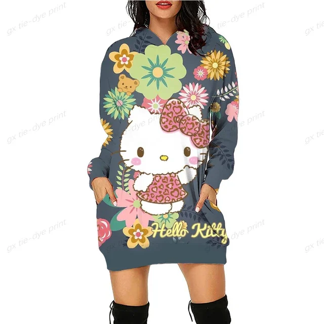 thumbnail image 1 of Sudadera con estampado de bloques de color de HELLO KITTY para mujer, moda informal, holgada, para oficina, manga larga, cuello redondo, sudaderas con capucha, tops de otoño, 1 of 5