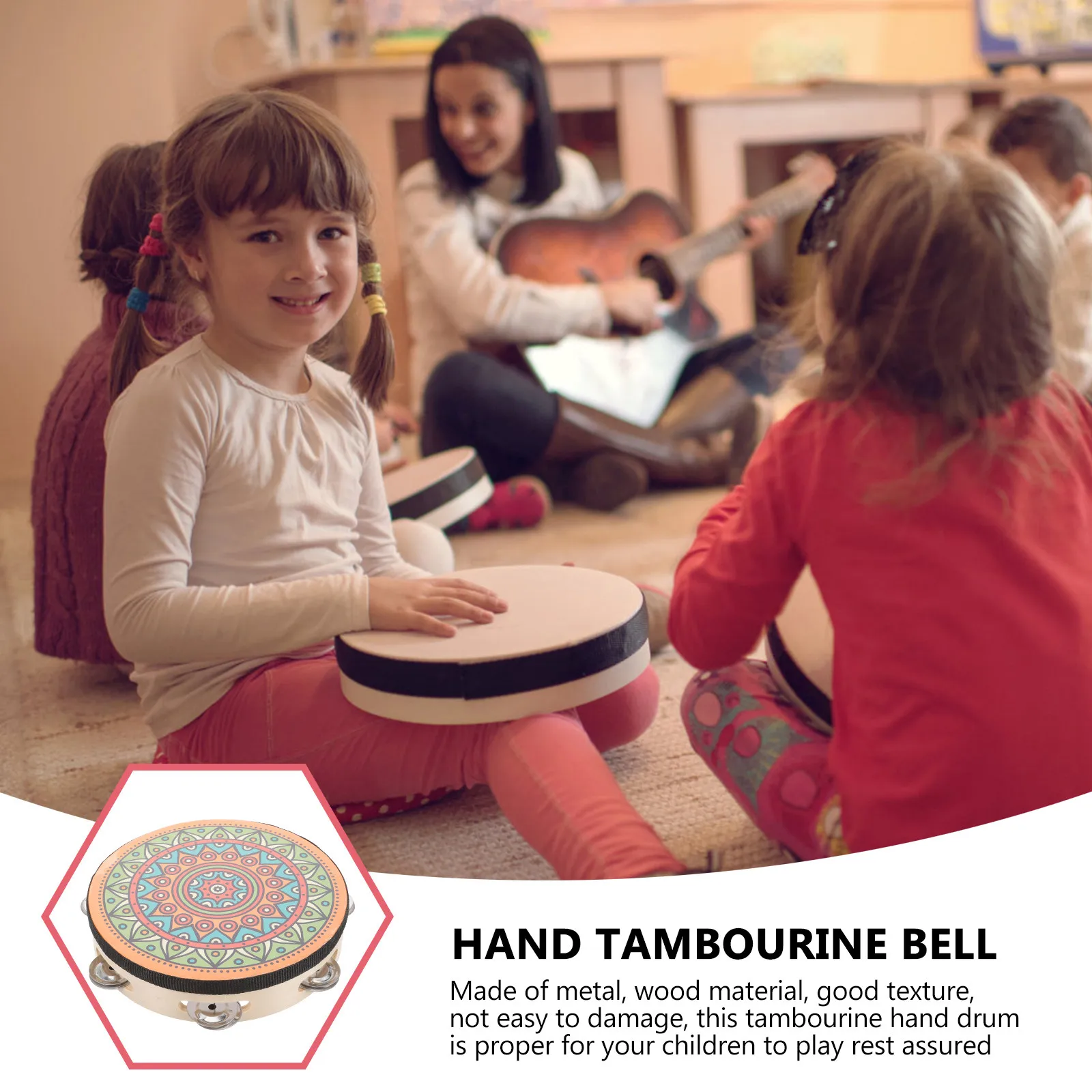 핸드 탬버린 드럼 악기 휴대용 연주용 경량 타악기 교육용 음악 활동