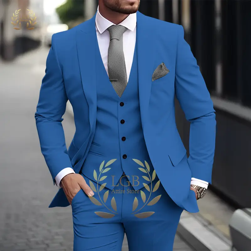 Men's Khaki 3-Piece Suit Classic Peak Lapel Business Formal Wedding Groom Slim Fit Elegant Gentleman Style Fashion Blazer - Image 21