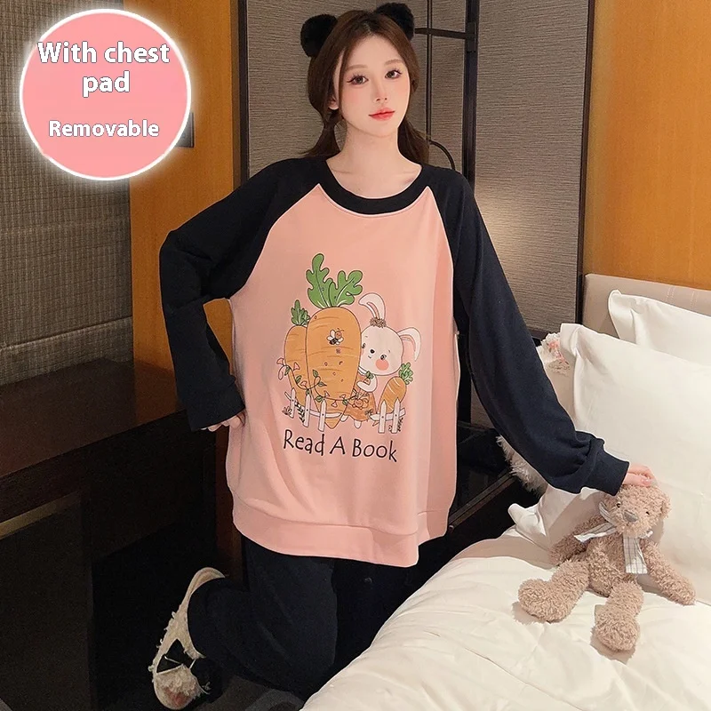 200 Deutsch samt pyjamas frauen in frühling und herbst, süße cartoon stil mit brust kissen, lange ärmeln hosen, plus_voghion.com