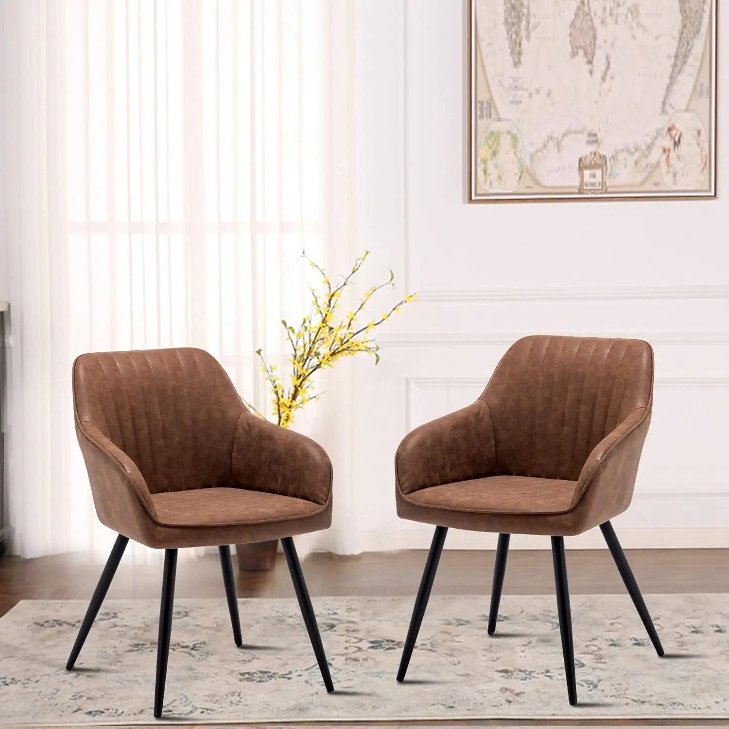 Faux Leather Accent Arm Chairs for Living Room / Upholstered Chair with Metal Legs Set of 2 for Home Kitchen