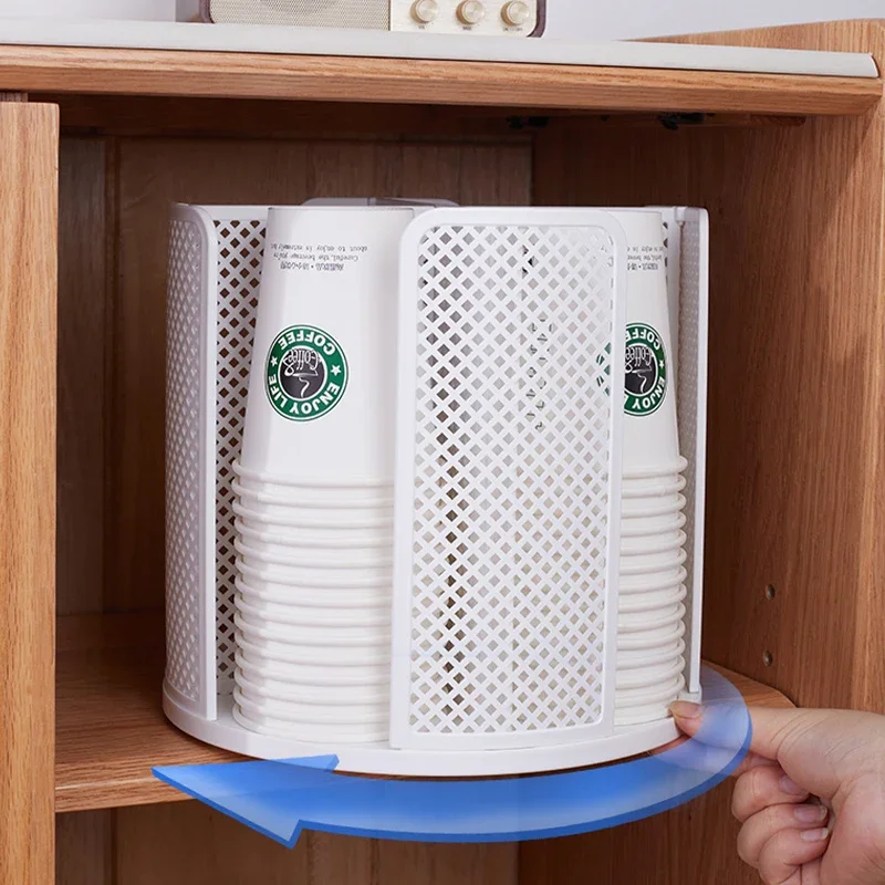 Multi-purpose Paper Cup Holder 360° Rotating Coffee Cup Caddy Organizer Desktop Disposable Cup Dispenser Cosmetic Storage Rack