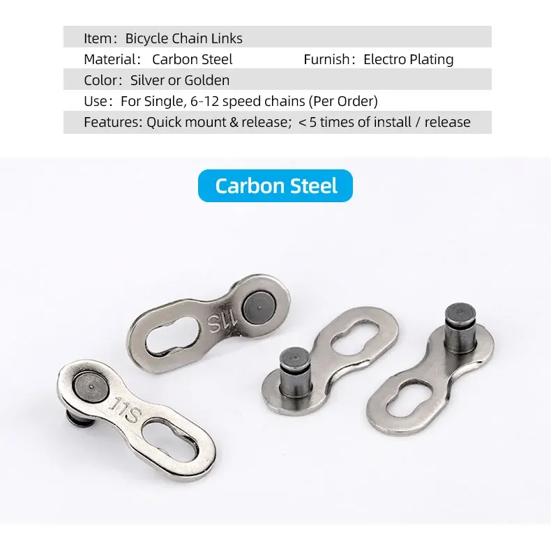 Description Picture 3 of item6 Pairs Bicycle Quick Link& Release for 1/6/7/8/9/10/11/12 Speed Chain Reusable Carbon Steel Missing Link Silver Gold Connector