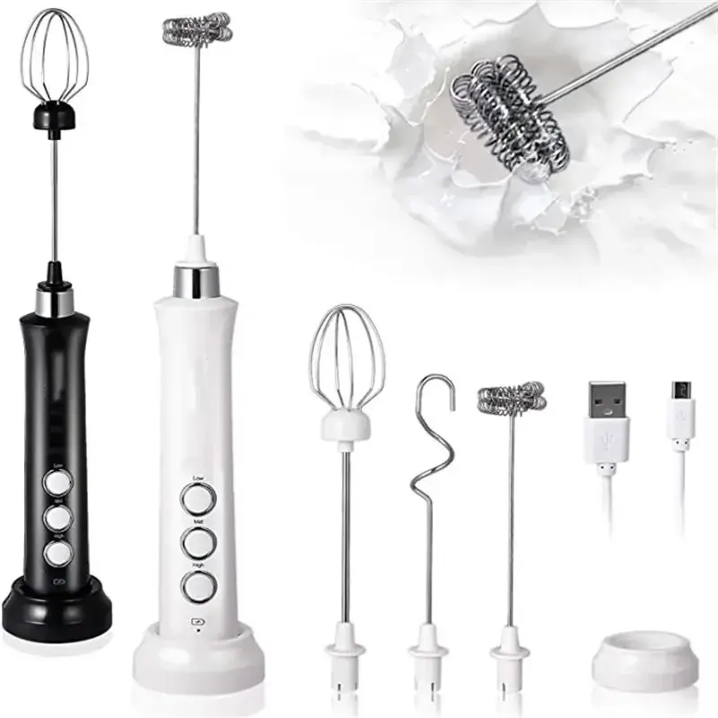 Wireless Rechargeable Electric Milk Frother 3 Speeds Handheld Foam Maker for Latte Cappuccino Hot Chocolate USB Rechargeable