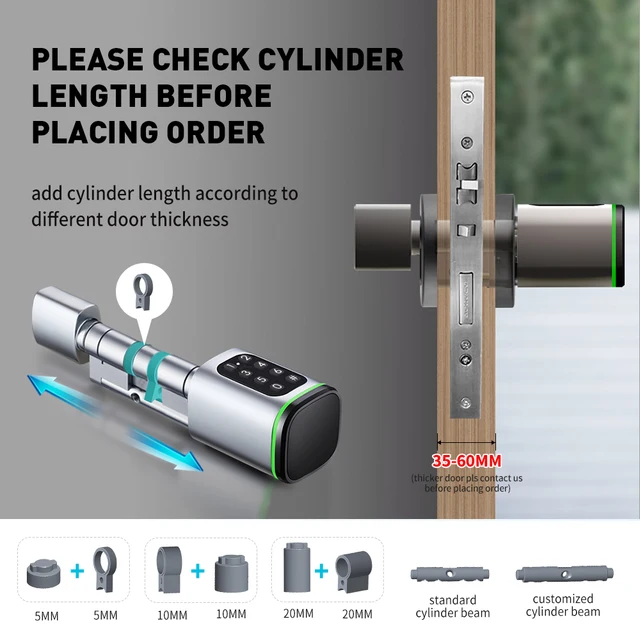 Tuya BLE Keyless Smart Lock Cylinder supports M1 Tuya Gateway Mechanical Key And USB Emergency Power Supply Fingerprint/ PINcode 6