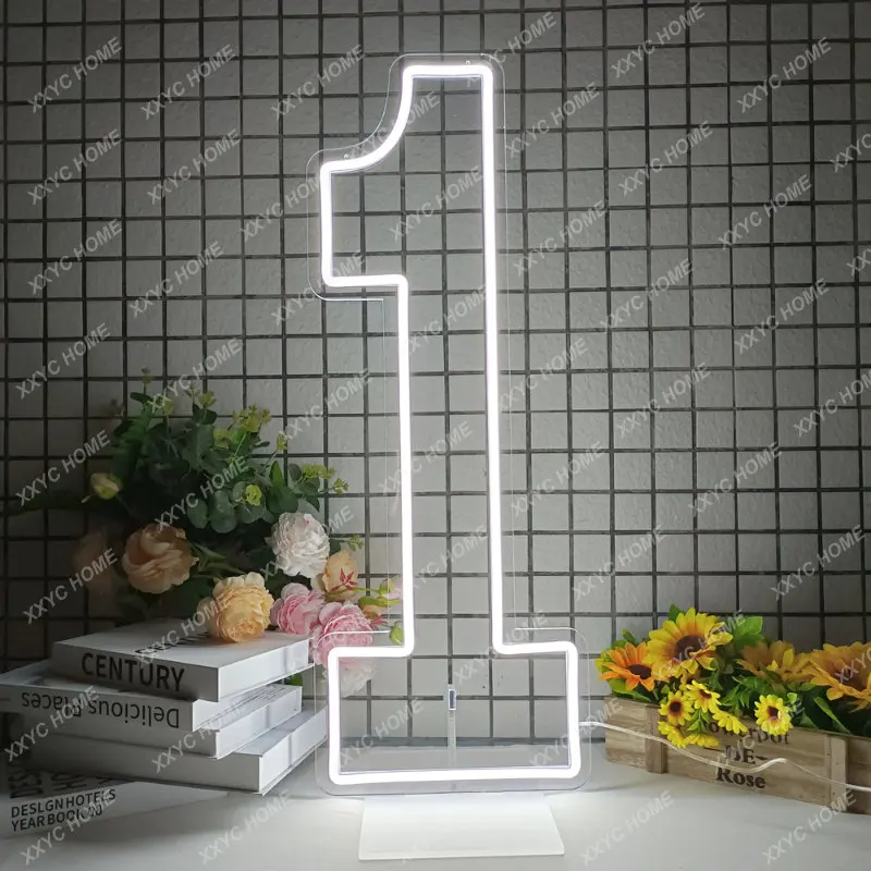 

Big Size 76cm LED Light Number 1 Neon Sign for Baby First Birthday Party Wall Mount and Stand Light Sign Clear Acrylic Backboard