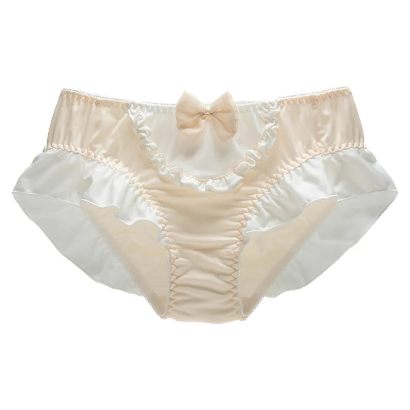 4XL Large Size Candy Color Milk Silk Bow Princess Lolita Cosplay Maid Underwear Cute Lovely Sweety High Stretch Panties Breifs