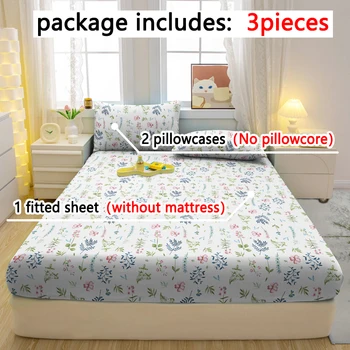 Set di lenzuola con angoli in tre pezzi opachi con motivo floreale semplice e moderno in 3 pezzi, set copriletto stampato per camera da letto, biancheria da letto 1