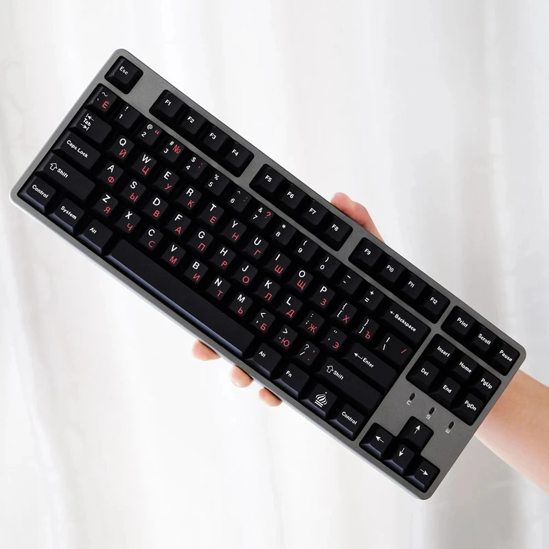 russo keycaps teclas preto vermelho chave boné perfil cereja pbt inglês para diy layout ikbc personalizar teclado mecânico