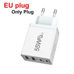 High - Speed 55W Universal Wall Charger with USB - C & USB Ports - EU Plug--55W