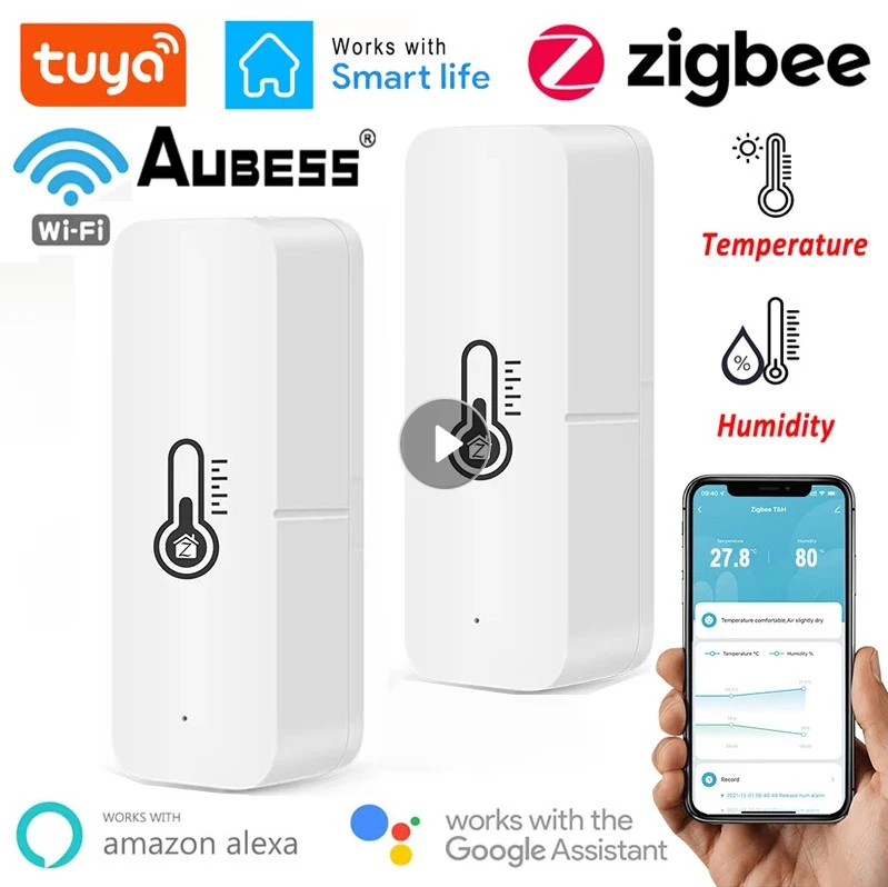 Aubess Tuya Smart ZigBee Temperature Sensor Home Hygrometer Thermometer