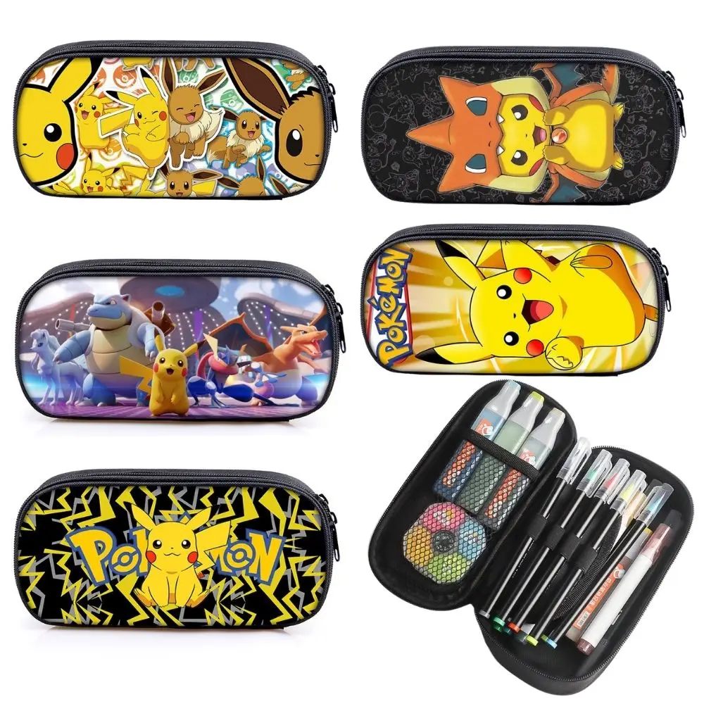 

Pokemon Pencill Case School Cartoon Pikachu Black Pen Bag School Supplies Stationery Schoolbag Birthday Party Gifts for Boys US