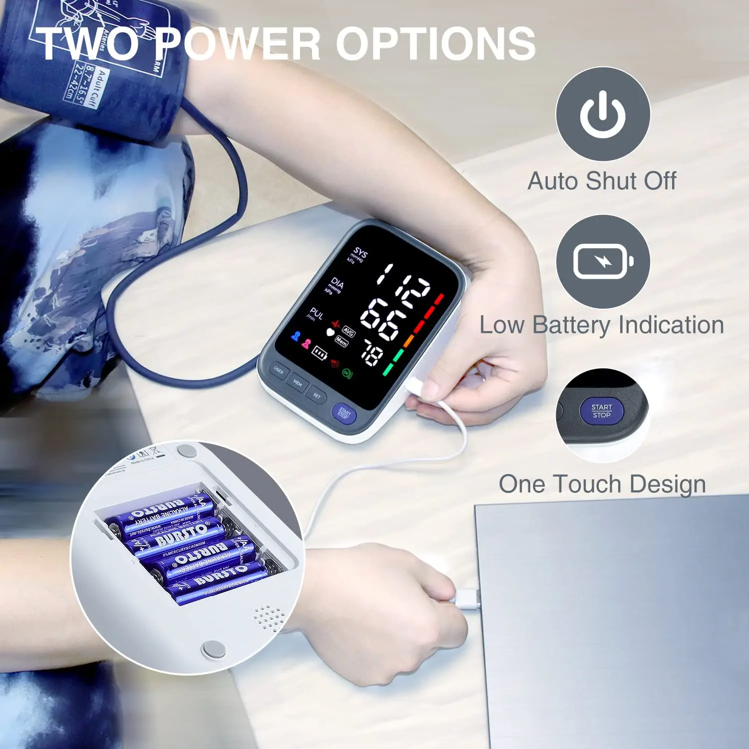 Kingclinic Blood Pressure Machine, Automatic Digital Upper Arm Blood Pressure Monitor with Adjustable Large Cuff 3