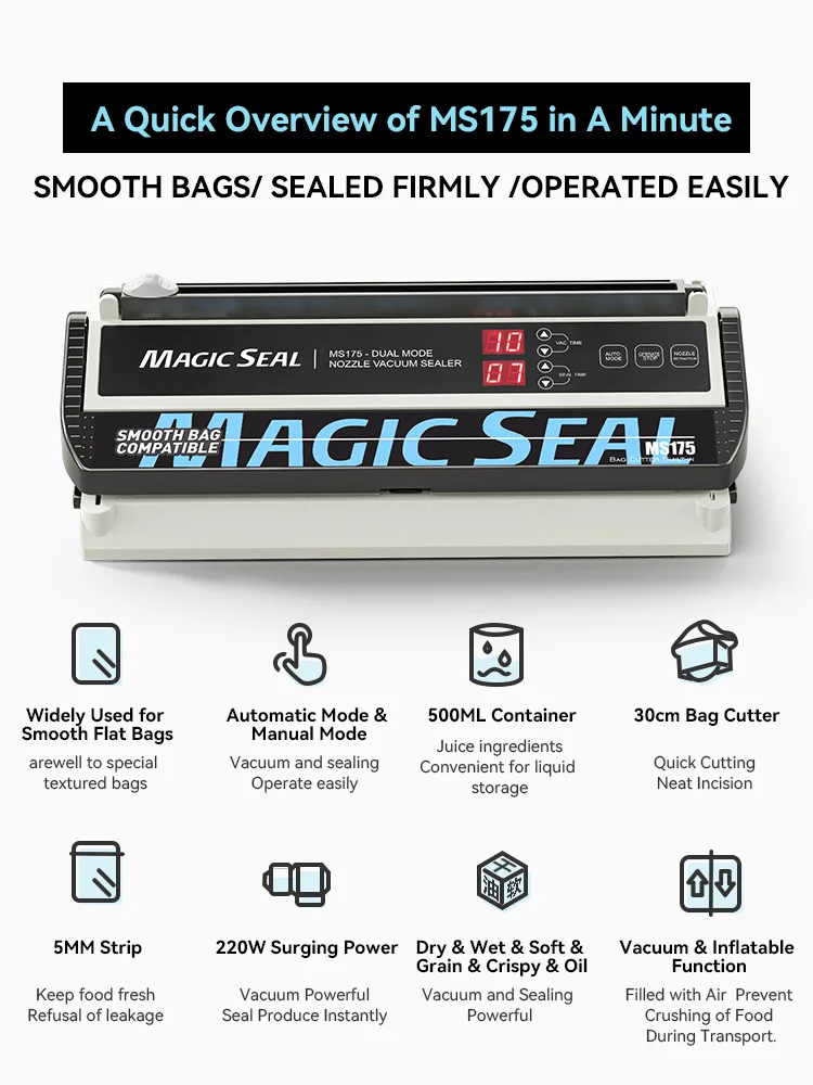 MAGIC SEAL MS175 Vacuum Sealer Machine for food Plastic Bag Sealer Kitchen Packer Commercial sealing pakaging machine Sous vide