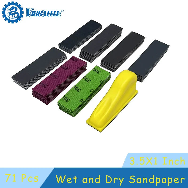 Mini sandpaper kit 3.5&rdquo;x 1&rdquo; Mini Sandpaper Kit Hook and Loop Sanding Block 71 Pcs Assorted 400/600/800/1000/1500/2000/3000 Grits for Polishing