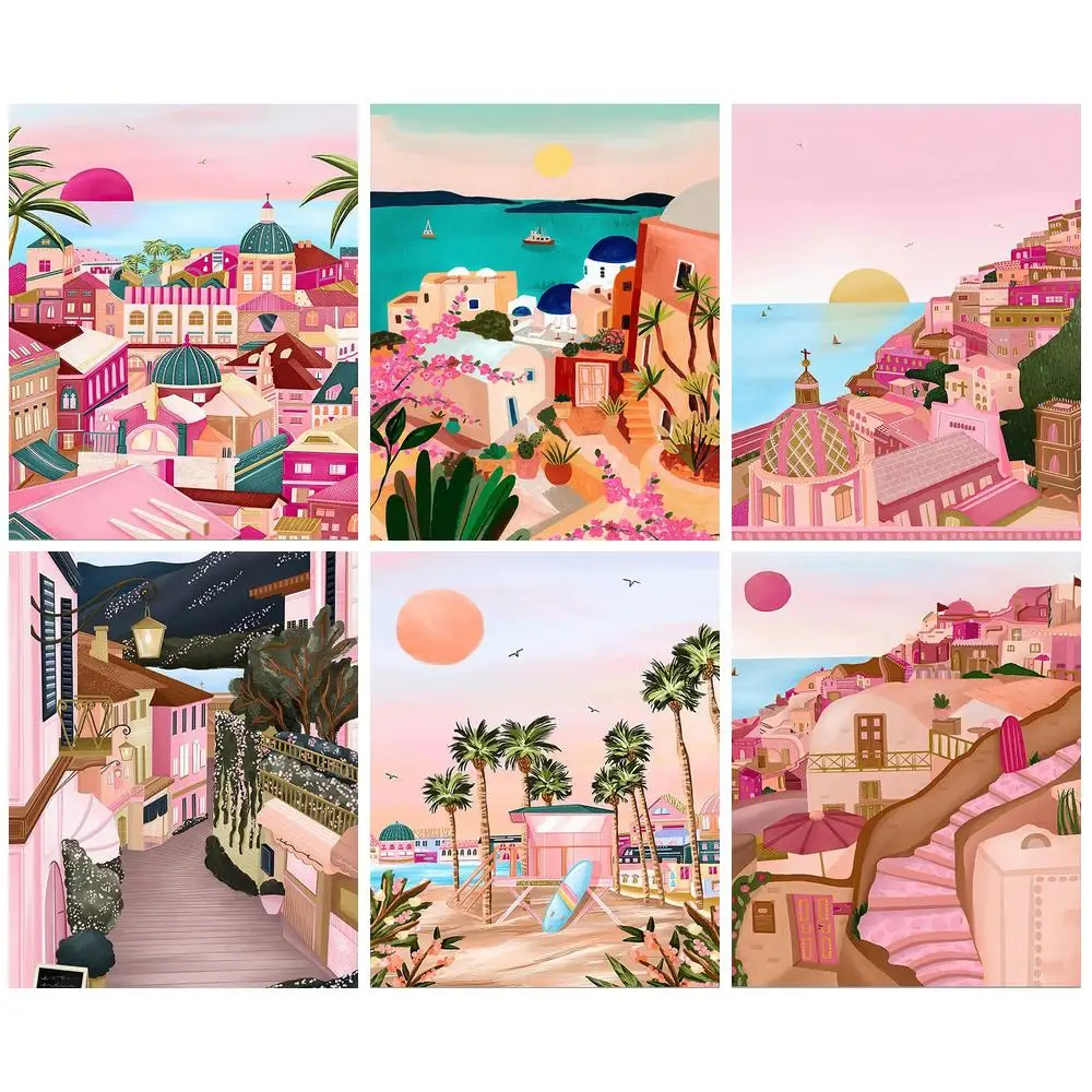 

Алмазная живопись 5D «сделай сам», Набор для вышивки крестиком с изображением розового пейзажа, иллюстрации, мозаики, рукоделия, домашний декор