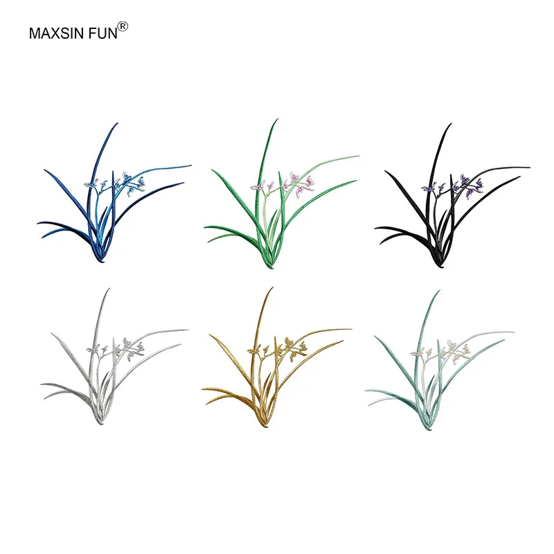 

MAXSIN FUN 1 Piece Exquisite Chinese Style Orchid Embroidery Iron on Patch Large Handmade Flower DIY Clothing Sticker Decorative