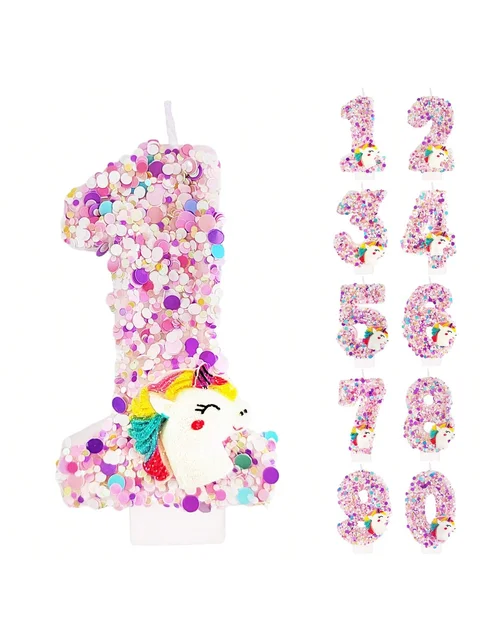 Bougie d'anniversaire numéro 0-9, bougie de gâteau joyeux anniversaire, fournitures de fête sur le thème de la licorne 1