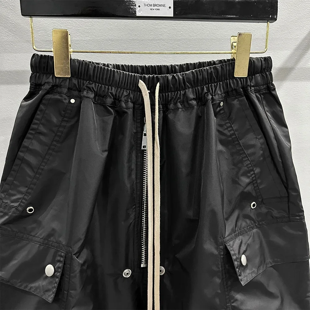 High Street Men's Shorts Black Solid Rick Casual Shorts Drawstring Cotton Pants for Man Streetwear Men's Clothing