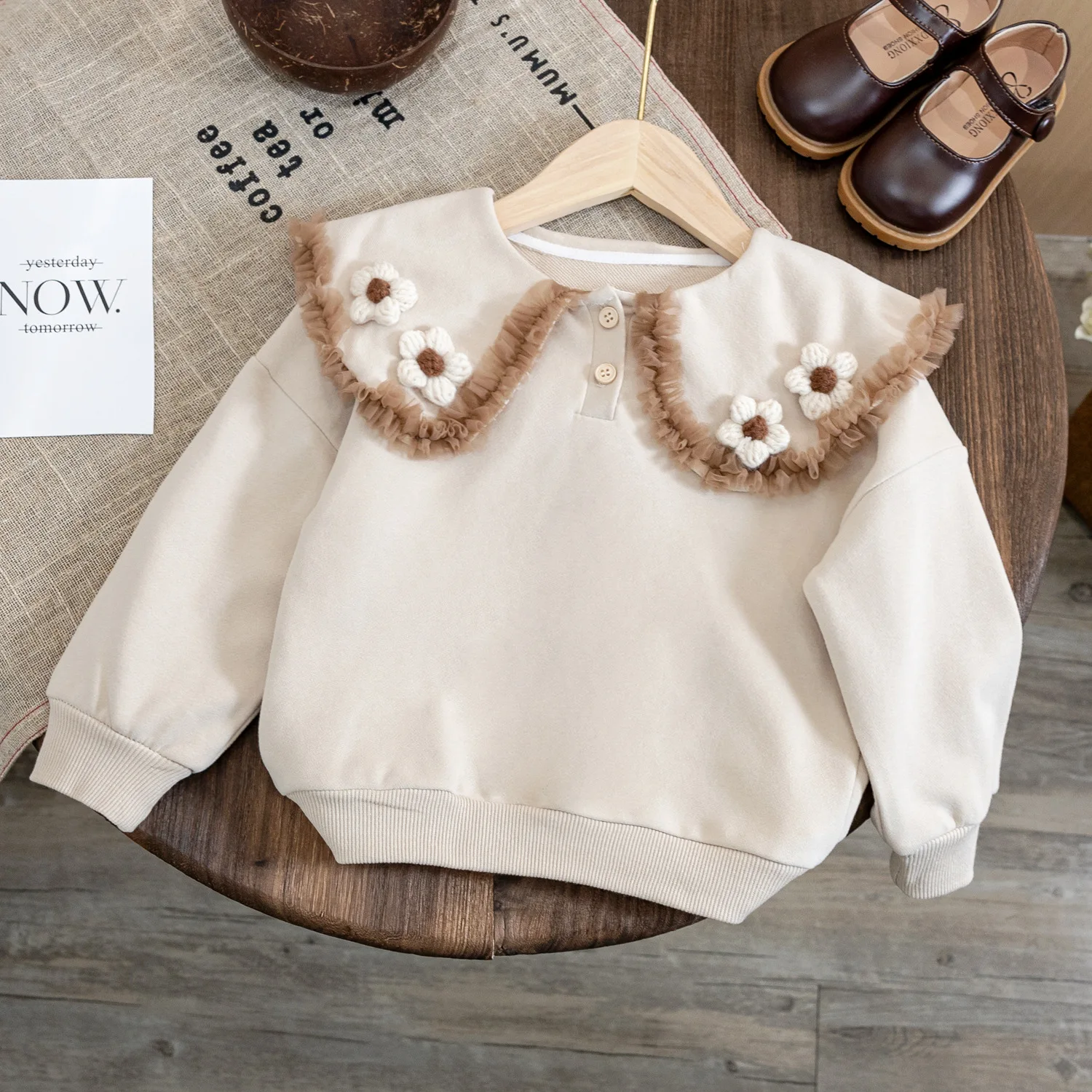 Autumn Toddler Girl Pullover Sweatshirt Casual Flowers Printed Long Sleeve Tops Fall Spring Clothes Kids Clothes Girls