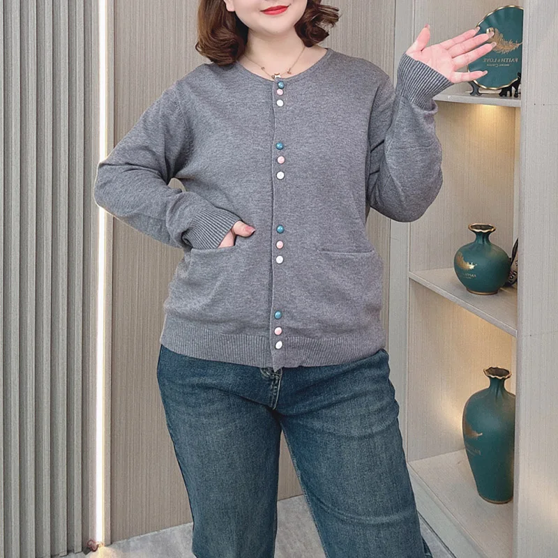 Women's Long Sleeve Knitted Cardigan, Color Button Sweater, Lazy Coat, Plus Size, Autumn Wear, New Fashion, 2024