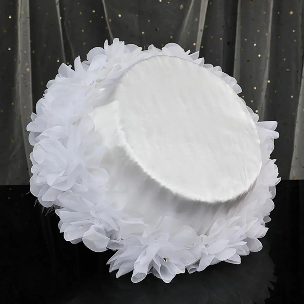 Flower Girl Baskets The Fabric Lace Rhinestones Decoration Handle Flower Girl Basket White Flower Basket Wedding Flower Basket 3