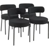 Modern Dining Room Chairs, Mid-Century Round Upholstered Boucle Kitchen Dining Chairs with Black Metal Legs 1