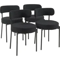 Modern Dining Room Chairs, Mid-Century Round Upholstered Boucle Kitchen Dining Chairs with Black Metal Legs 1