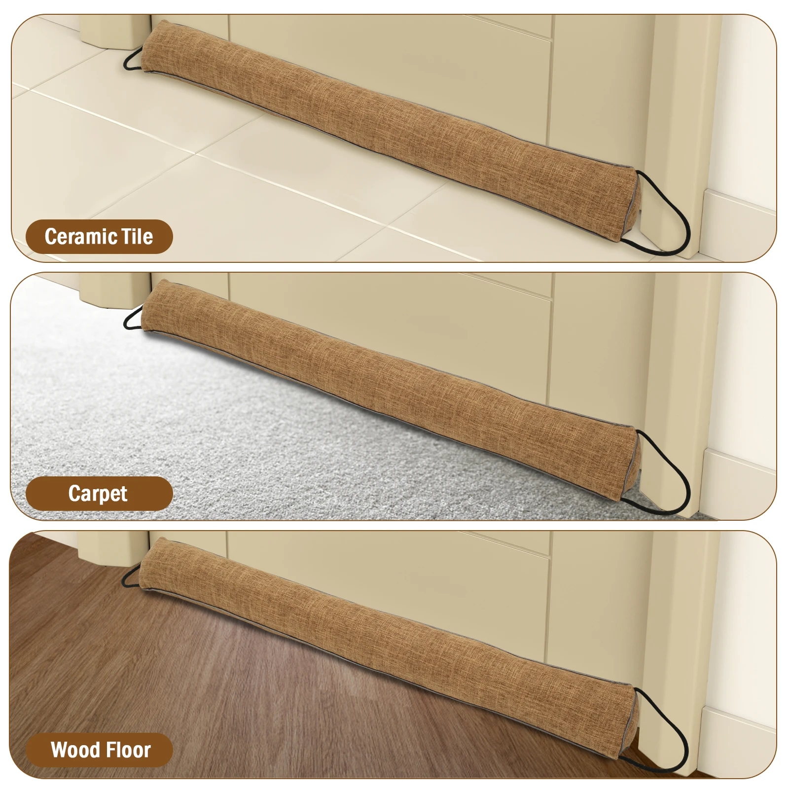 Windproof Heavy-Duty Door Draft Blocker with Noise Reduction Insulation and Hanging Loops