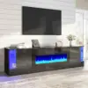 70 Glossy Oak Fireplace TV Stand with 36 Fireplace for TVs up to 80 LED Lights Fireplace Entertainment Center with Flip Doors 1