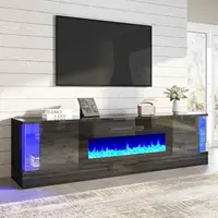 70 Glossy Oak Fireplace TV Stand with 36 Fireplace for TVs up to 80 LED Lights Fireplace Entertainment Center with Flip Doors 1