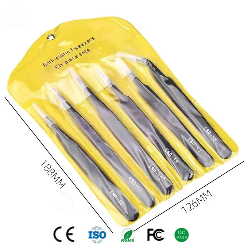 Stainless Steel Hand Polished Tweezers BGA Jumper Non-Magnetic Micro Soldering Forceps 6pcs