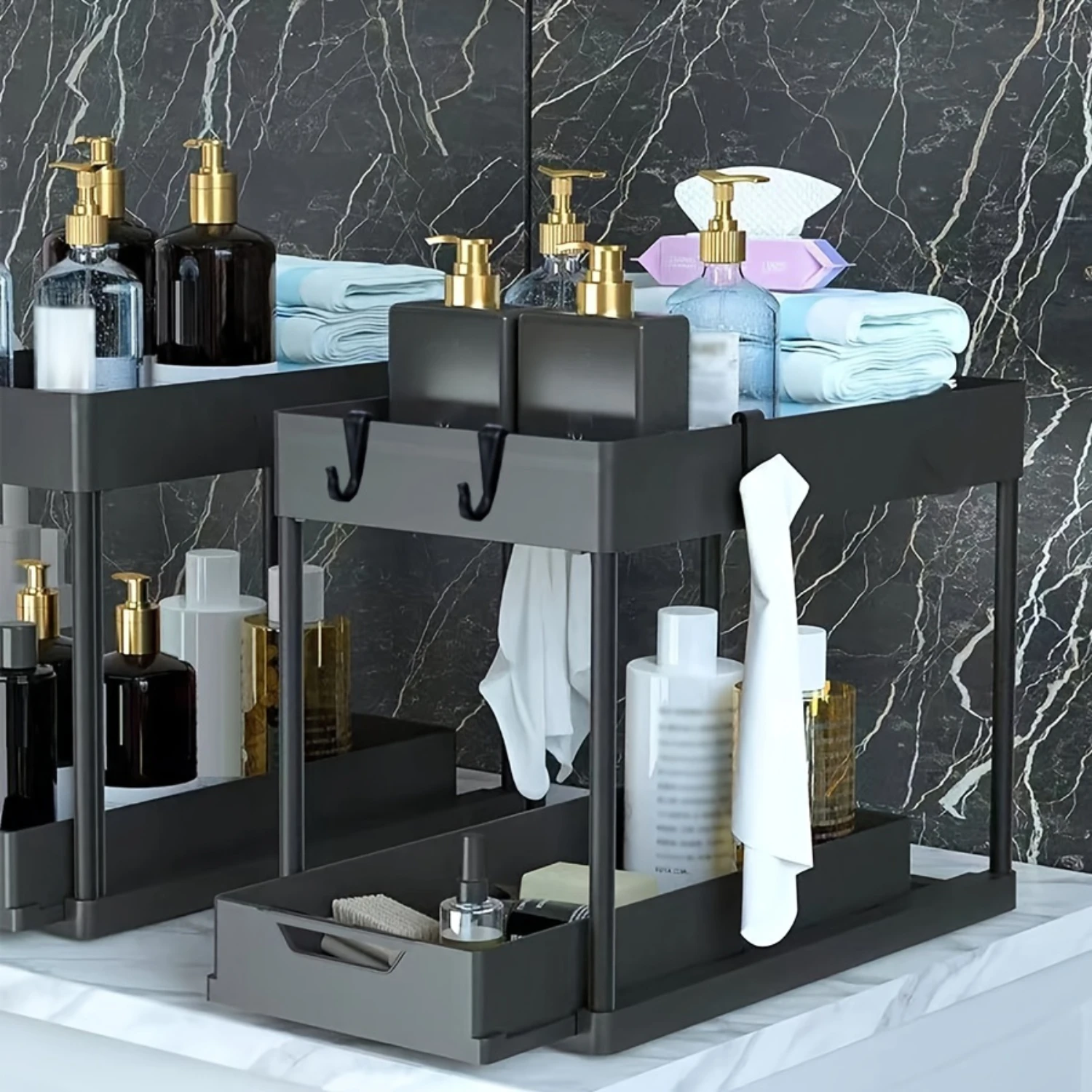 Large Capacity Under Sink Organizer with Sliding Drawer - Ideal for Kitchen Storage & Organization of Dishes, Spices, Oils, Coff 5