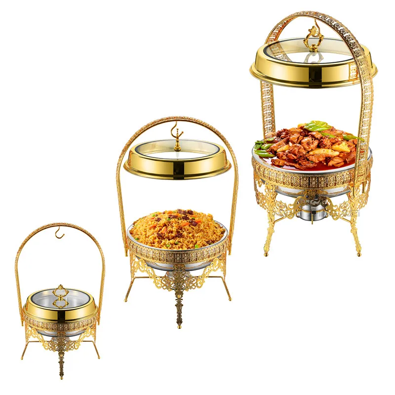 9LGoldHangingHingedLidChafingDishBuffetSetForCateringPour