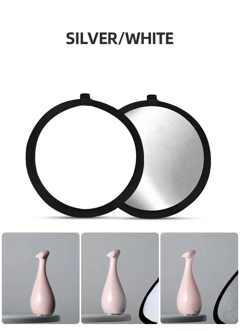 Description Picture 6 of itemSOONPHO 30CM 60CM Reflector Photography Accessory Portable 2 in1 5 in1 Gold Silver Black Holder Photo Reflector For Photo Studio
