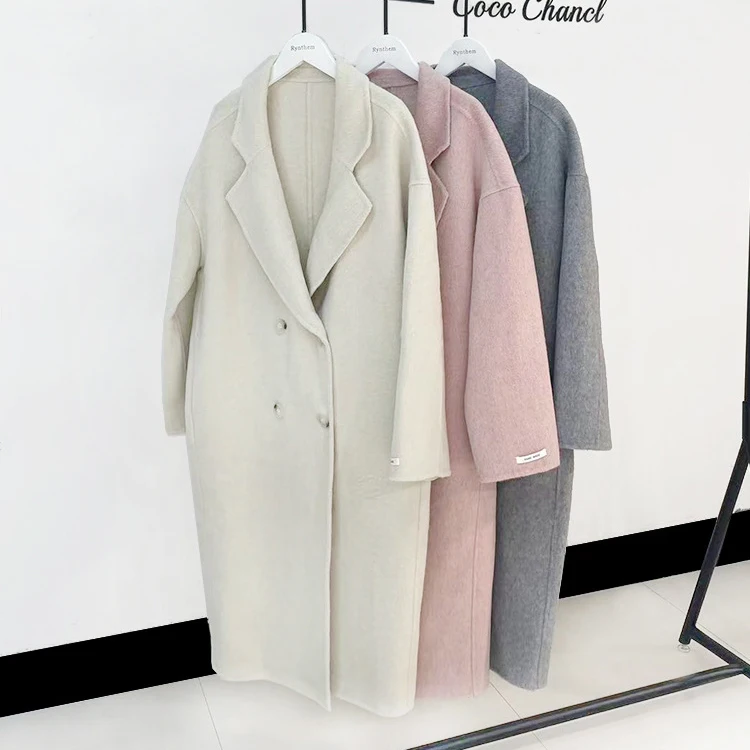 

Женское шерстяное пальто с отложным воротником, свободное теплое длинное пальто, Осень-зима 2023